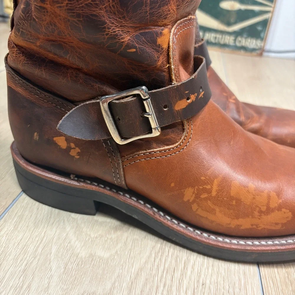 Chippewa 1901W15 Mens Leather Engineer Boots Tan Brown USA Made Size 9M Vibram